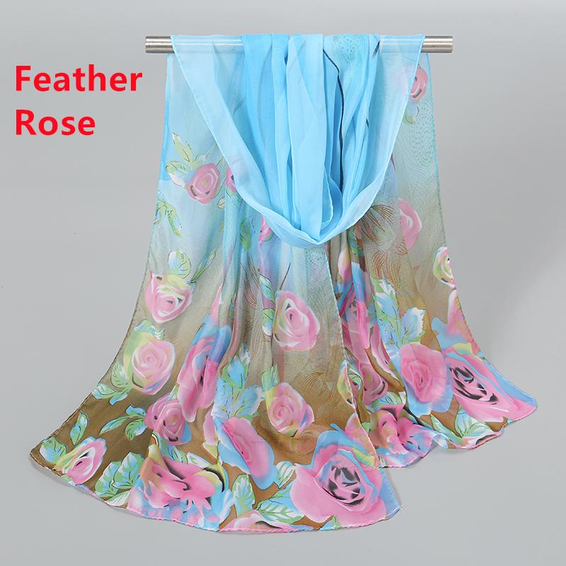150*50Cm Spring Floral Printed Scarf Women Long Shawl Thin Georgette Hijab Beautiful Rose Flower Pareos Beach Sunscreen Shawl