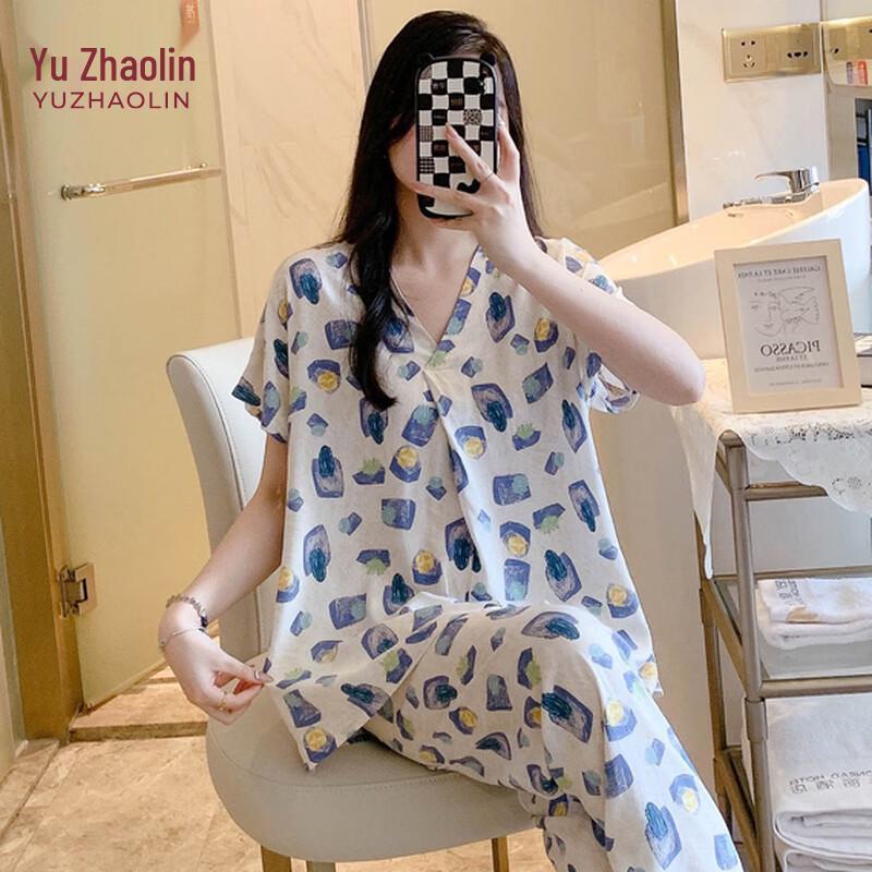 YUZHAOLIN Women s Summer Short Sleeve Pajama Set L