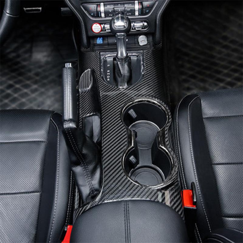 Tantan Carbon Fiber Center Console Cup Holder & Shift Panel for Ford Mustang - Dry Real Carbon Fiber Interior Parts
