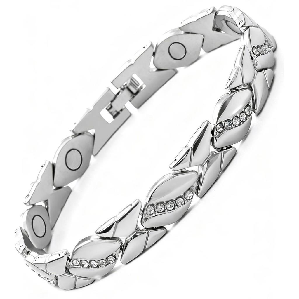European & American Magnetic Bracelet: Fashionable Four-leaf Clover Alloy with Diamond Inlay, Single Row Magnetic Jewelry for Women.