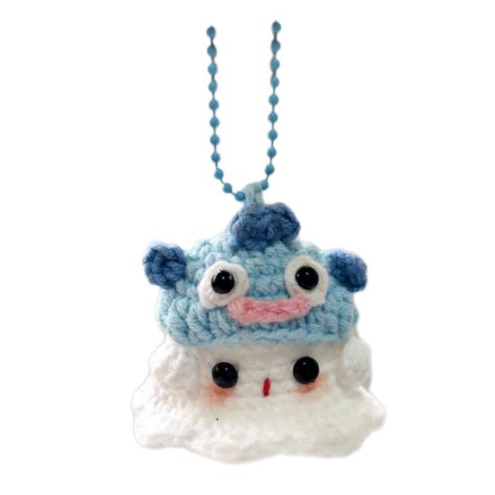 Halloween Crochet Ghost Ornament Cute Handmade Knitted Frog/Cat/Spider/Strawberry Ghost Hanging Decoration for Car Rearview Mirror Bag Charm