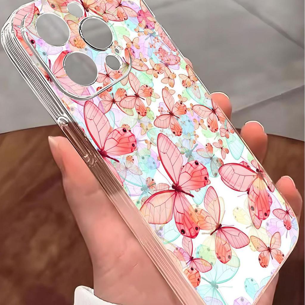 Pink Butterfly Shockproof Clear Case for iPhone 15/16/17 Pro Max/14