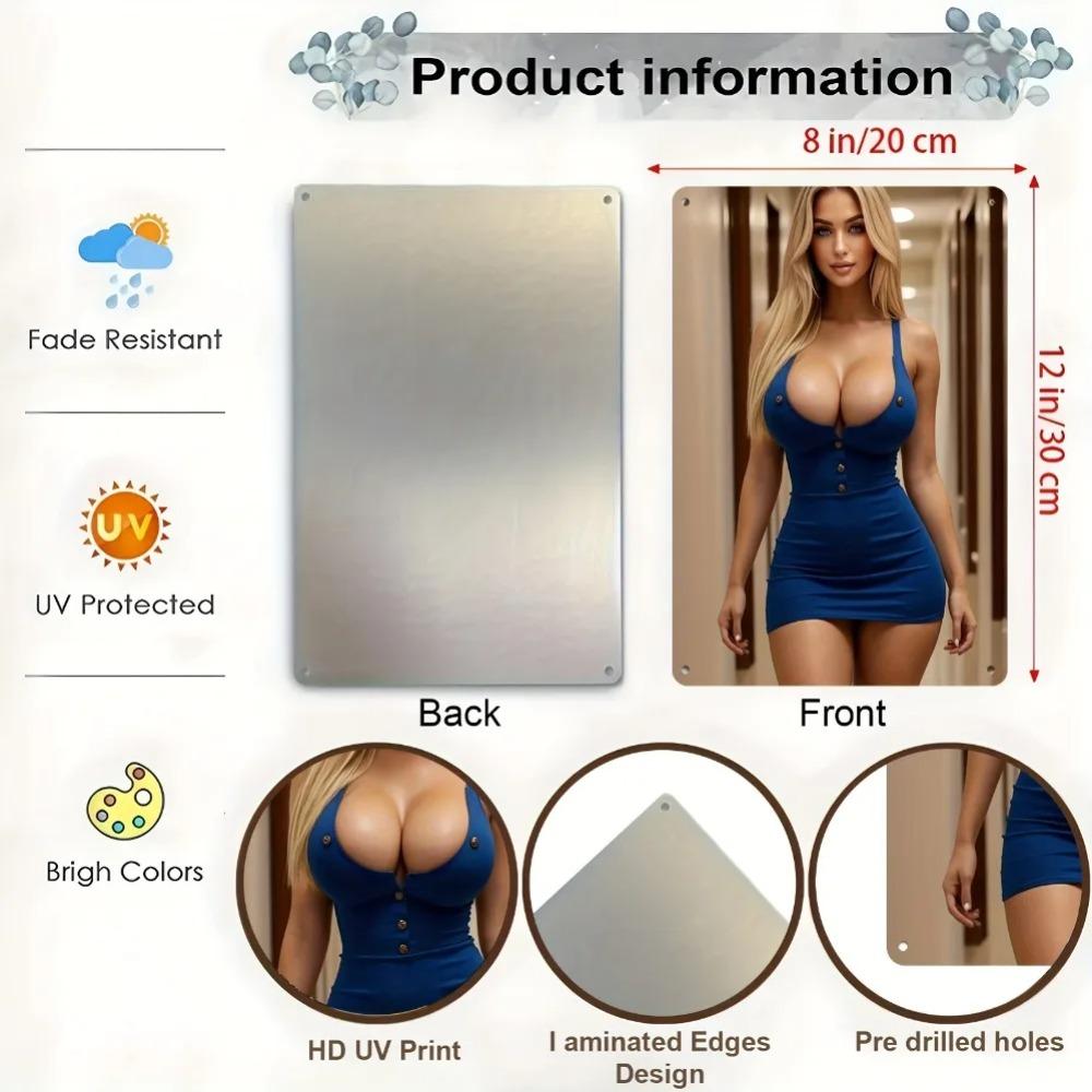 Vintage Metal Tin Sign Blue 8x12 Inch Retro Bikini Wall Art for Home Bar Bathroom Decor