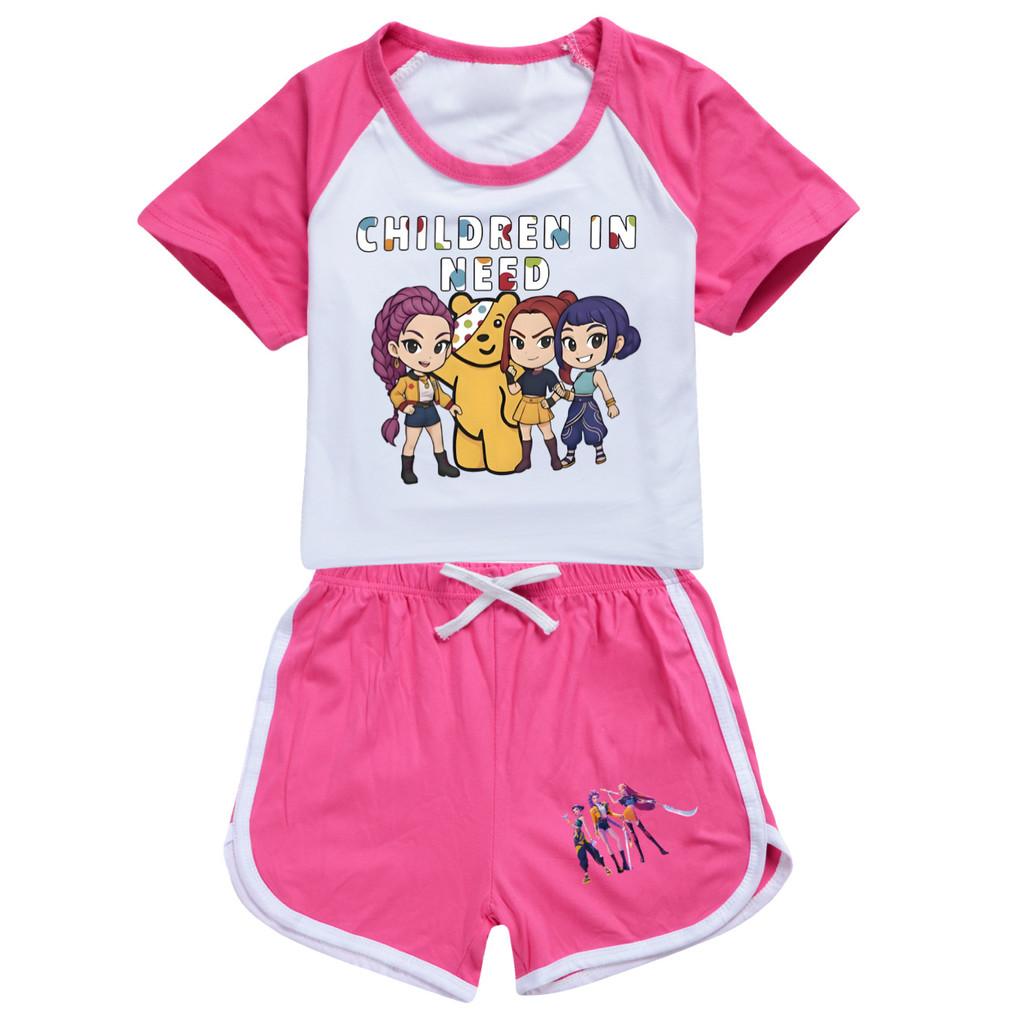 5103 Kids Girls POP Rumi Zoey Mira Print T-shirt Shorts Sport Tracksuit Clothes Set
