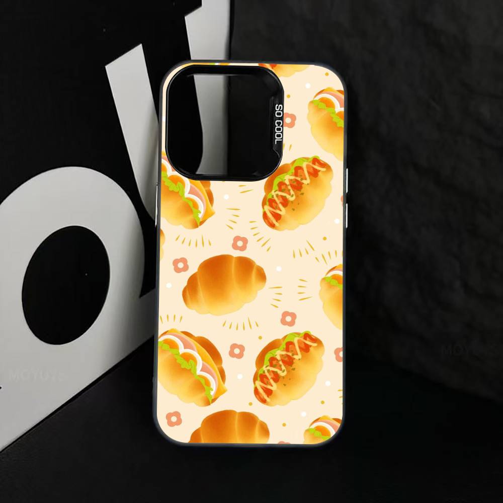 Cute Bread Illustration Phone Case For iPhone 17,16,15,14,13,12,11 Plus,Pro Max,XS,Colorful Silver Phone Case Funda Cover