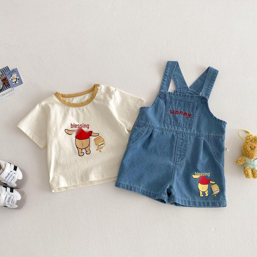 2025 New Summer Cartoon T-shirt for Boys 0-5 Years – Stylish Color Block Little Bear Top
