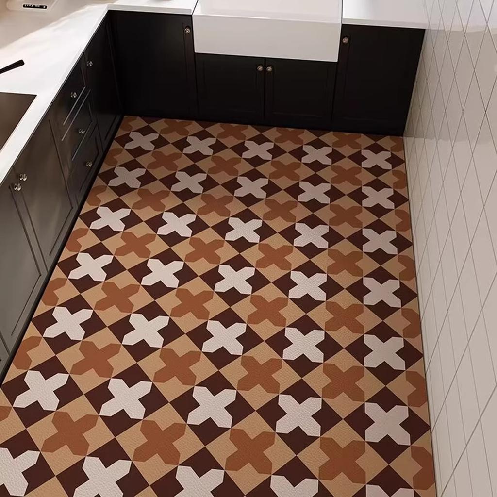 Colorful Polka Dot Kitchen Carpet Oil Stain Resistant Cuttable PVC Leather Rug Fashion Art Home Decorative Balcony Floor Mat