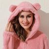 Women's Fashion Long Sleeve Hooded Faux Fur Jumpsuit Winter Warm Zippers Solid Color Cute Bear Lounge-wear Ladies Home Sleep Wear Onesies Adults