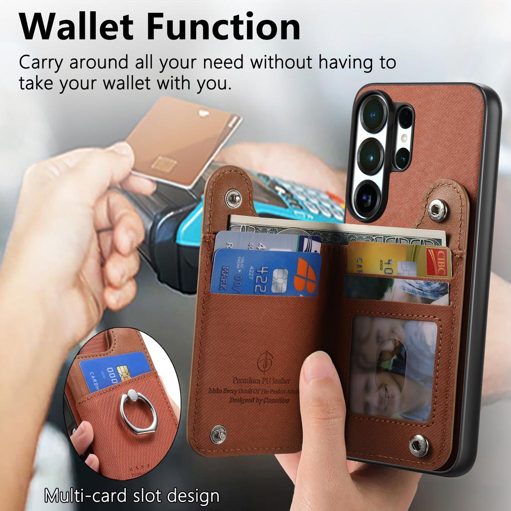 Luksusowy portfel z wzorem kowbojskim, uchwyt na pierścień, skórzane etui do Samsung S25 Ultra S24 Plus S23 A17 A07, gniazdo na kartę RFID, etui z podstawką