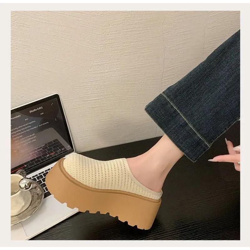 Damen Plateauschuhe Sommer Atmungsaktive Mesh-Hausschuhe Dicke Sohle Zum Hineinschlüpfen Bequeme Lässige Outdoor-Sandalen Rutschfeste Clogs