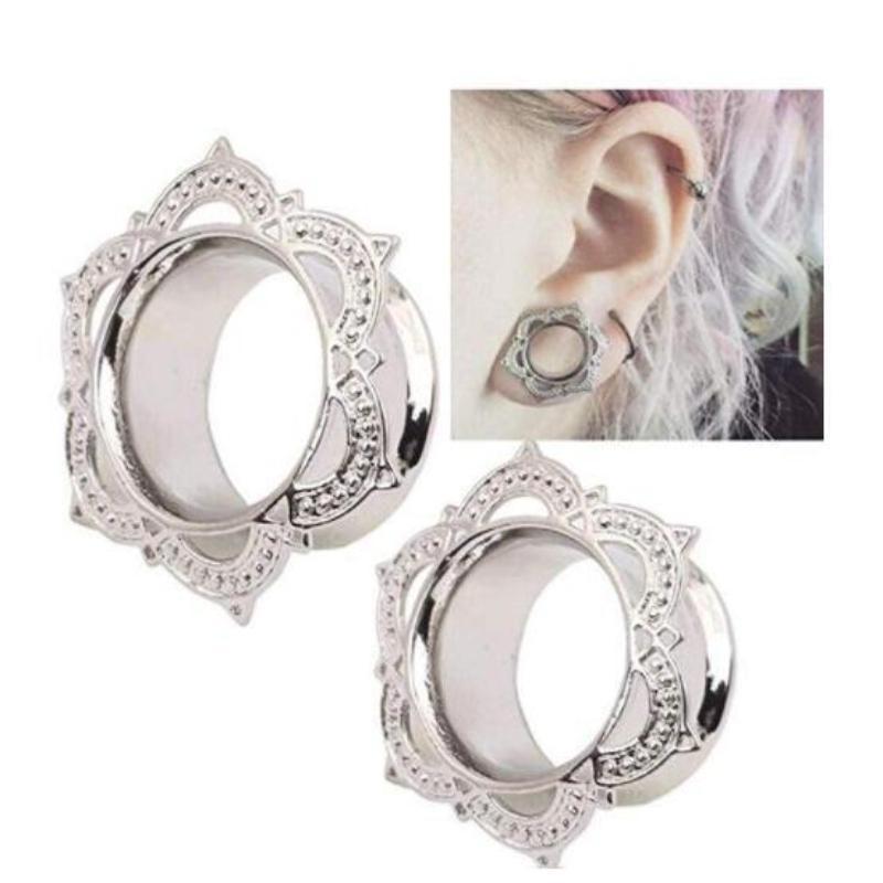 Flower Pattern Stainless Steel Ear Plugs Tunnel Expander Stretcher Gauges Earring Piercing Body Jewelry