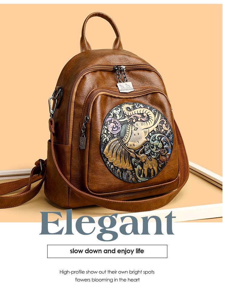 Jixiang 2024 Trendy batoh z ovčí kůže s vyšívaným potiskem v národním stylu pro studentky