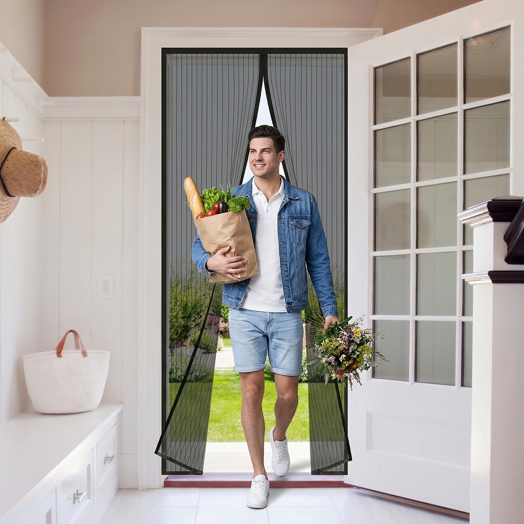 70/90*200cm Mosquito-proof Door Curtain, No-drill Magnetic Partition Curtain, Bedroom and Home Screen Door with Magnetic Closure