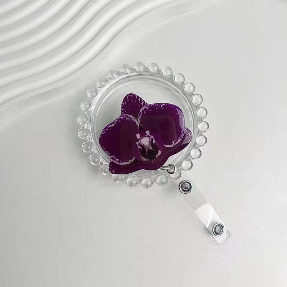 Orchid Design ID Card Badge Holder Clip Acrylic Resin Orchid ID Badge  For Women