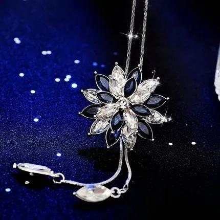 Snowflake Zircon Long Chain for Women Fashion Silver Color Crystal Maxi Necklaces & Pendants Statement Collier Jewelry