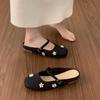 Niche design sense one-word buckle bag head half slippers female summer wear with skirt fairy wind rhinestone silver single shoes female