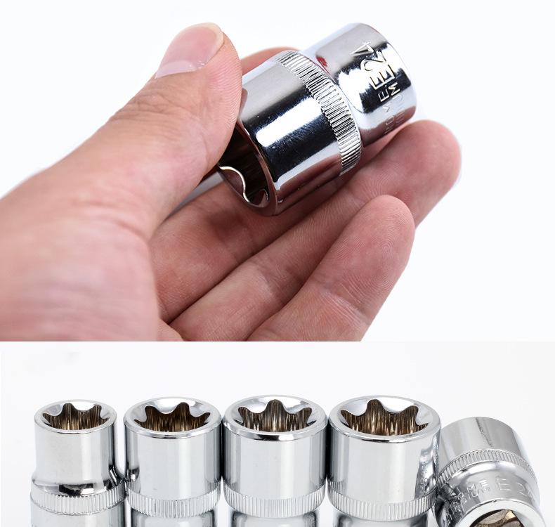 14-Piece Torx Star Hex Socket Set - E-Type Flower-Shaped, 1/2, 3/8, 1/4 Inch Sizes