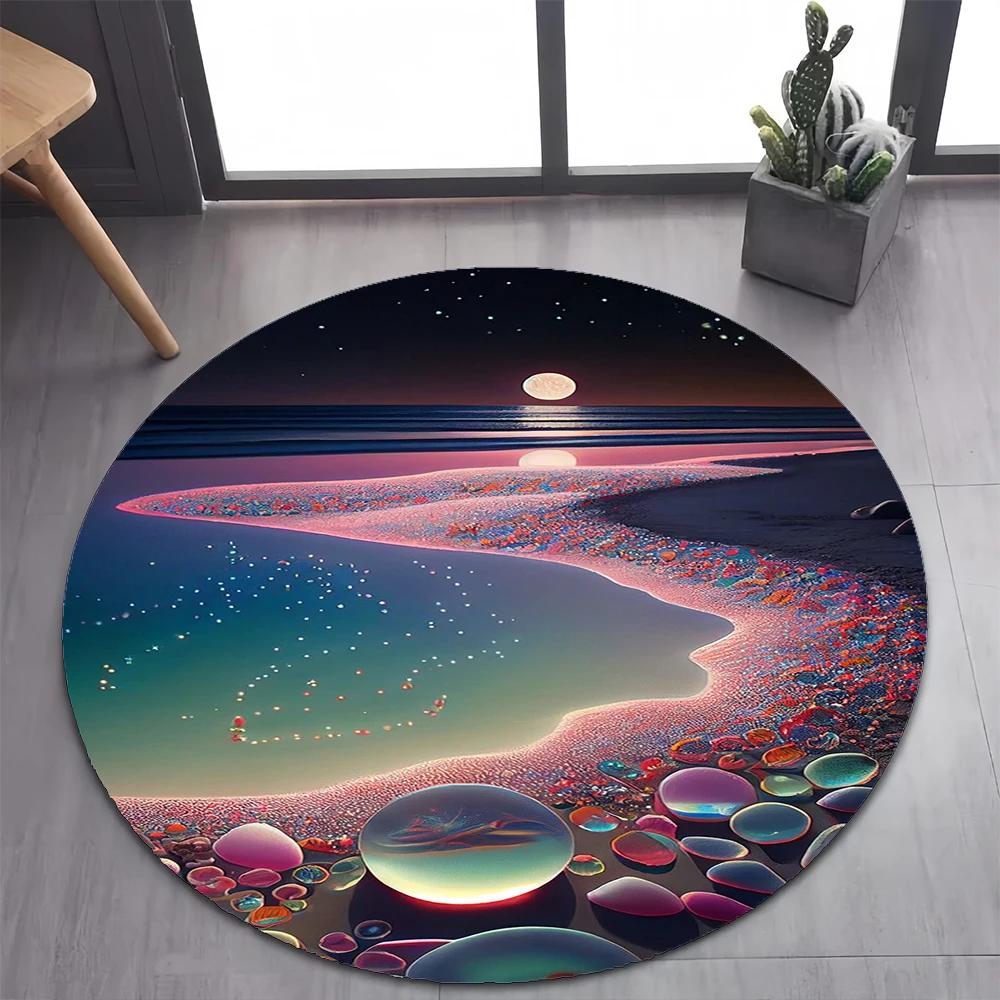 

Colorful Pebble Rainbow Road Beach Stone 26 Style New Round Carpet Rug for Bedroom Living Room Decoration,pet Decor Floor Mat 60cm