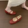 Fashion Women's Fashion Single Shoes Spring New Round Head Shallow Mouth Butterfly Knot Metal Buckle Soft Sole Flat Shoes
