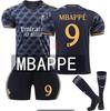 Real Madrid 23/24 Uit tenue Set Mbappe 10 Zwart Voetbaluniform Fanversie Ademend Sneldrogend Gestikte Opdruk