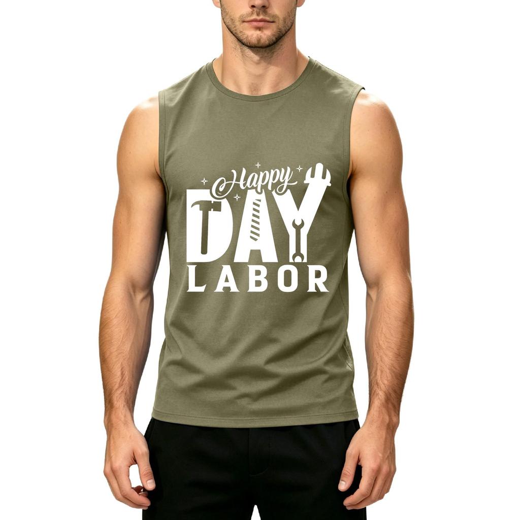 Men's Sleeveless Casual Tank Top Labor Day Graphic Print Lightweight Soft Fabric Summer Shirt