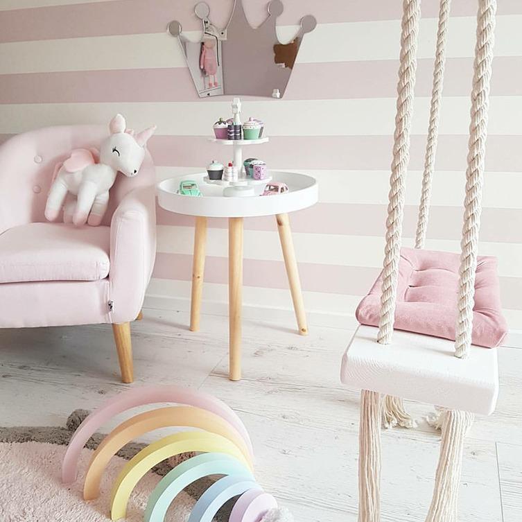 INS Style Kids Swing Chair: Solid Wood Seat with Cushion & Cotton Rope - Perfect for Bedroom Decoration & Baby Entertainment.