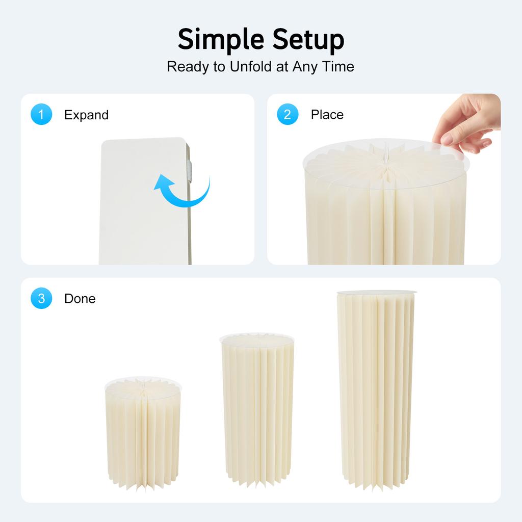 3 Pcs Heavy Duty Cardboard Flower Stand Set,Folding Display Shelf for Wedding Birthday Party Decor,Milky White Modern Backdrop