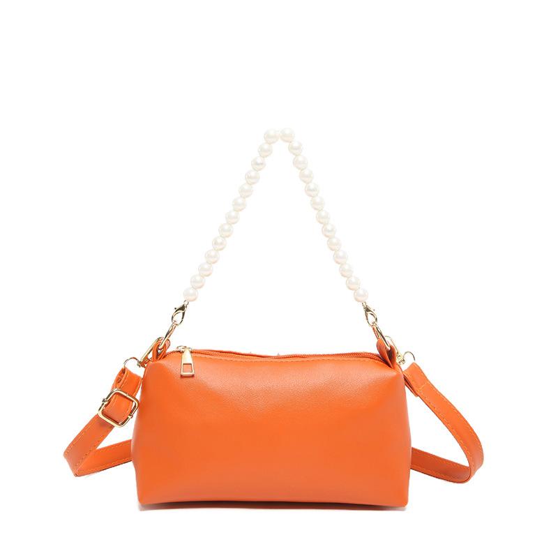 

Корейська версія нової жіночої сумки 2024 року з текстурованою перлиною на ланцюжку портативна маленька сумка модна і проста м’яка шкіряна сумка через плече помаранчевий
