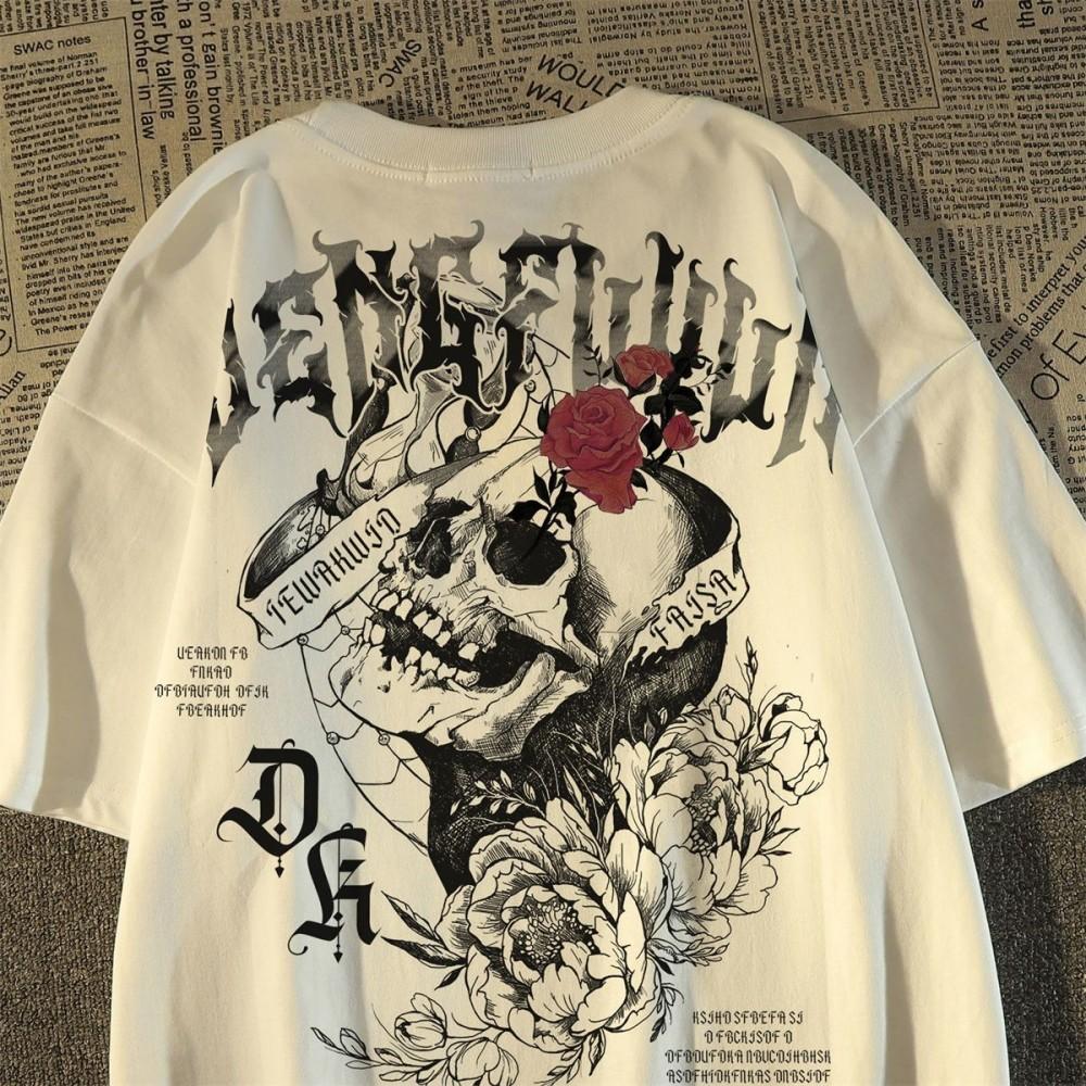 European and American fashion new men's summer skull angel print micro elastic breathable round neck T-shirt outdoor city high s
