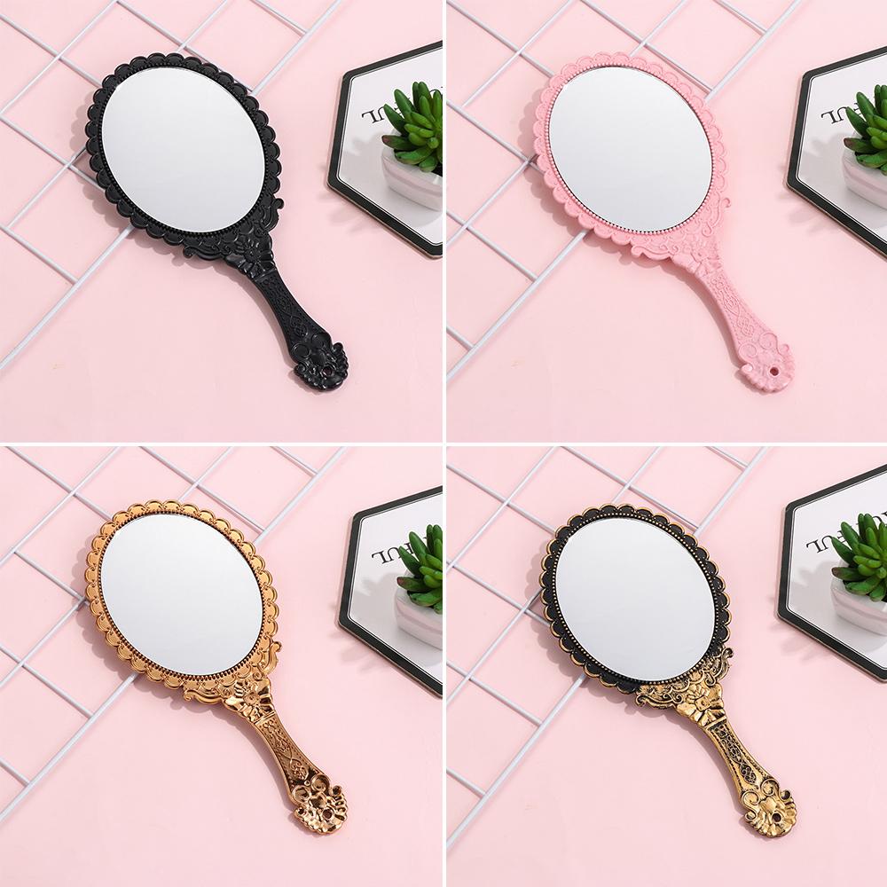 1PC Vintage Oval-Shape HandHeld Mirror Women Girls Standing Makeup Dresser Mirror Vanity Mirror Makeup Supplies