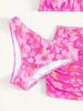 Costume da bagno a tre pezzi con stampa floreale per bambina