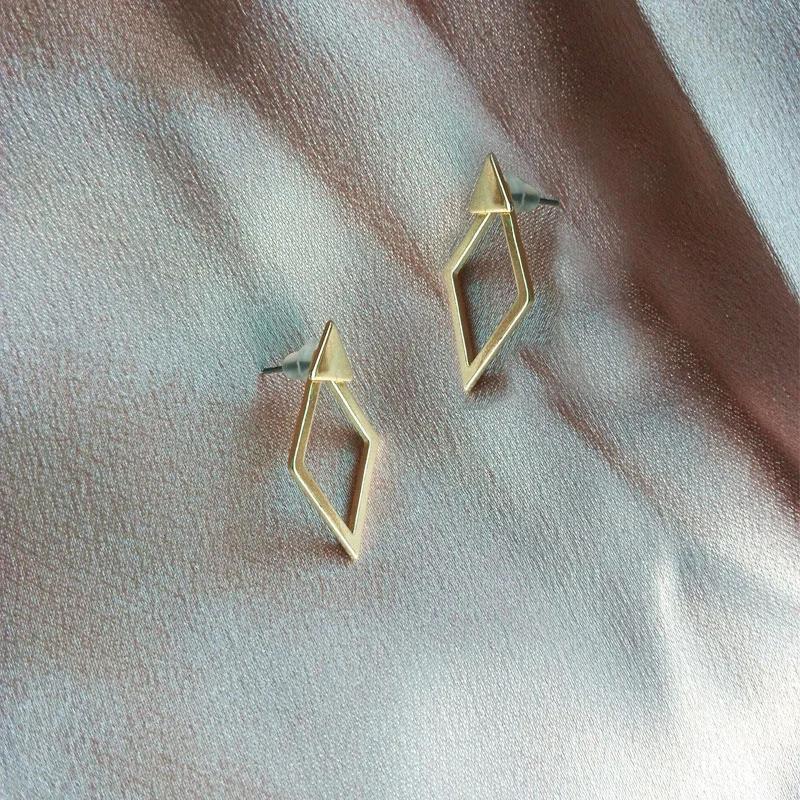 Geometric Triangle Back Hanging Stud Earrings for Women Gold Color Earring Jewelry Accessories AVE
