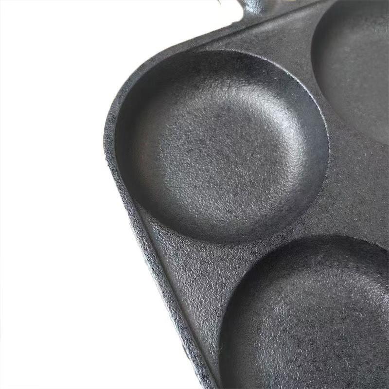Cast Iron 4-Hole Breakfast Pan Eggs Dumplings Burgers Pancakes Non-Coated Skillet Compatible With Gas Induction Stove