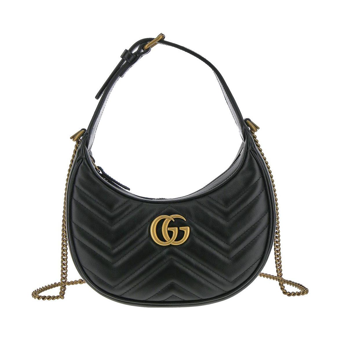 

Gucci GG Marmont Міні-сумка півмісяцевої форми Nero Жіноча Верхня ручка Чорна 699514-DTDHT-1000 Shopping Bag Set(Basic Set+Shopping Bag)