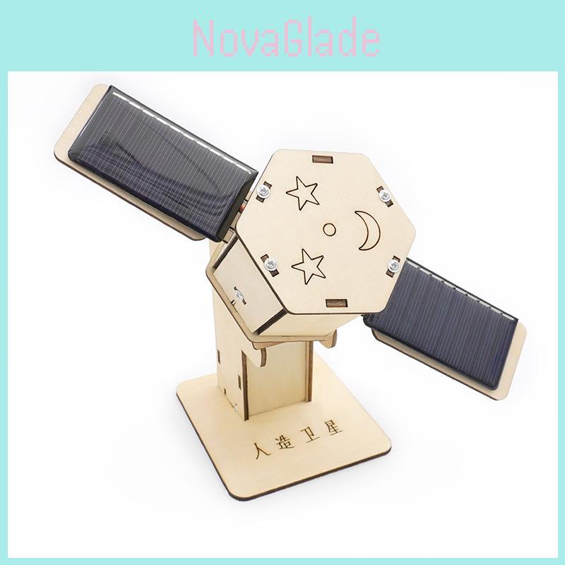 Modelo de Satélite de Energia Solar Brinquedo Educacional de Madeira DIY Para Crianças Experiência Científica