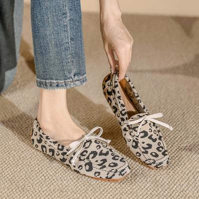 New Women's Shoes Flat Elegant Bow Breathable Knitted Square Toe Casual Shoes Large Size Comfortable Soft Sole Women's Loafers