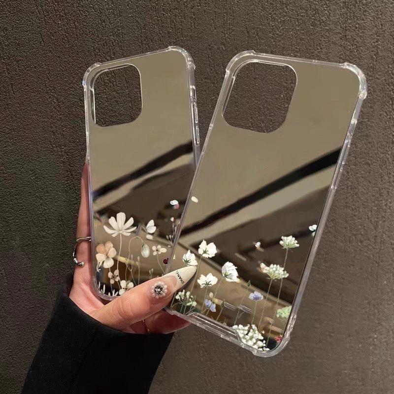 Flower Mirror Acrylic Phone Case For iPhone 11 Case iPhone 17 13 12 14 15 16 Pro Max X XR XS 7 8 Plus Silicone Shockproof Cover