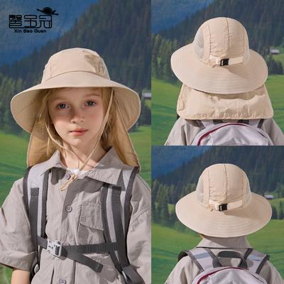 Spring and Summer Children's Hats Large Brim Shawl Neck Protector Bucket Hat for Boys and Girls Outdoor Breathable Sunscreen Sun Hat
