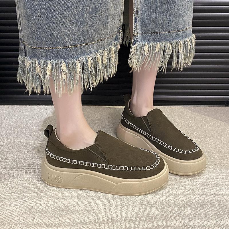 2025 autumn leather muffin shoes women's new fashion single shoes one-pedal loafers simple versatile platform lazy shoes