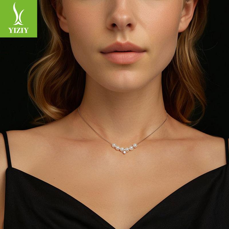 S925 Sterling Silver Smart Pearl Moissanite Necklace, Women'S Premium Stacked Collarbone Chain Autumn And Winter Light Luxury