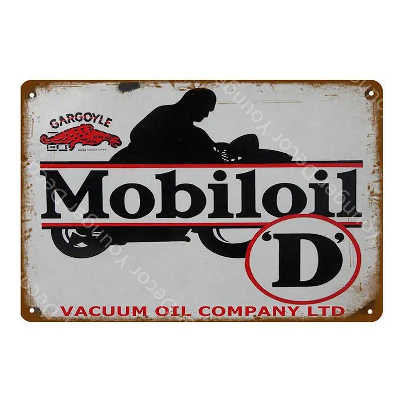 Motor Oil Mobiloil Metal Signs Gasoline Wall Plate Metal Vintage Garage Decor Bar Pub Man Cave Decorative Metal Plaque YA015