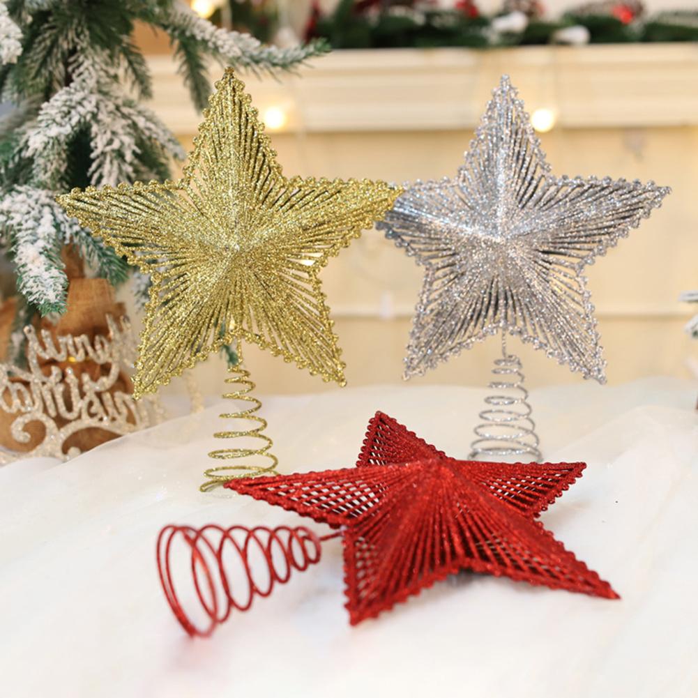 Glitter Xmas Tree Topper Star Decoration Five-Pointed Star Festive Ambiances Personalized Christmas Party Decor Display