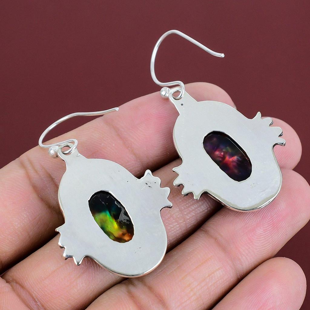 Faceted Ammolite Earring Natural Gemstone Earrings Handmade Dainty Jewelry 925 Sterling Silver Earring Ammolite Unique Jewelry Gifts For Her