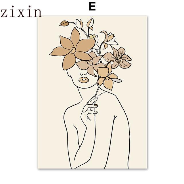 Abstract Lines Face Girl Flower Sun Leaf Wall Art PaintingCanvas Nordic Posters And Prints Wall Pictures For Living Room Decor