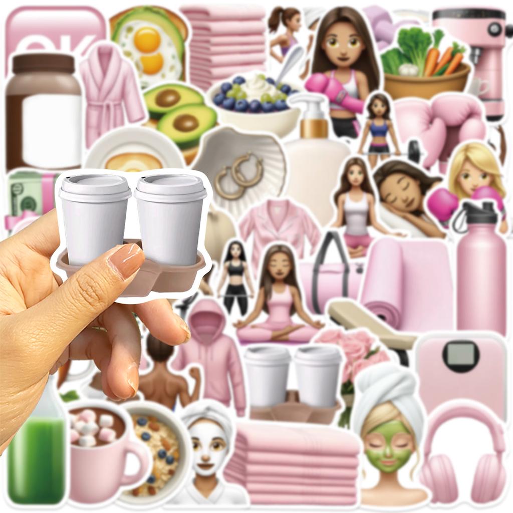 50 Pink Girl Exercise Graffiti Stickers Decorate Suitcase Guitar DIY Waterproof Stickers
