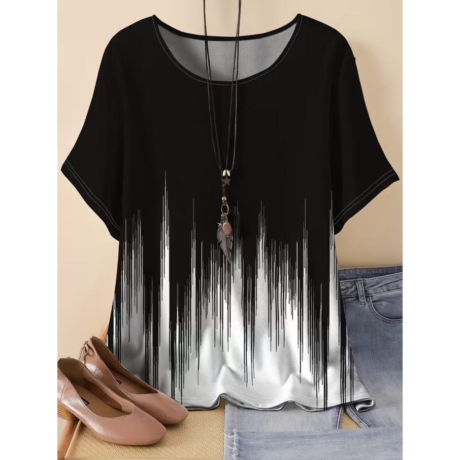 

Женская футболка больших размеров XL-7XL с градиентным повседневным 3D-принтом, свободного кроя, с V-образным вырезом и короткими рукавами 7XL