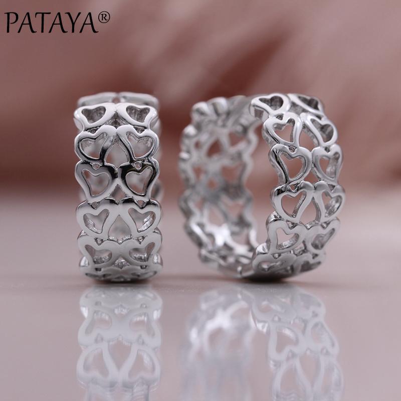 PATAYA Neue Zweireihige Liebe Nette Hohle Tropfen Ohrringe Rose Gold Großen Kreis Ohrringe Hochzeit Frauen Einfache Fein