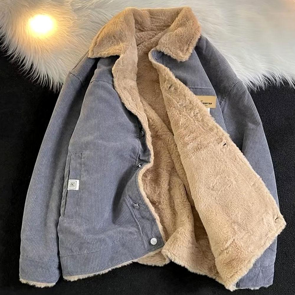 

Men s Winter Thickened Warm Jacket Lined with Fleece Zipper Button Stand-up Collar Jacket M