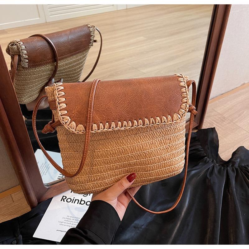 Spring and summer new fashion leather cover shoulder messenger bag women's casual versatile beach woven bag