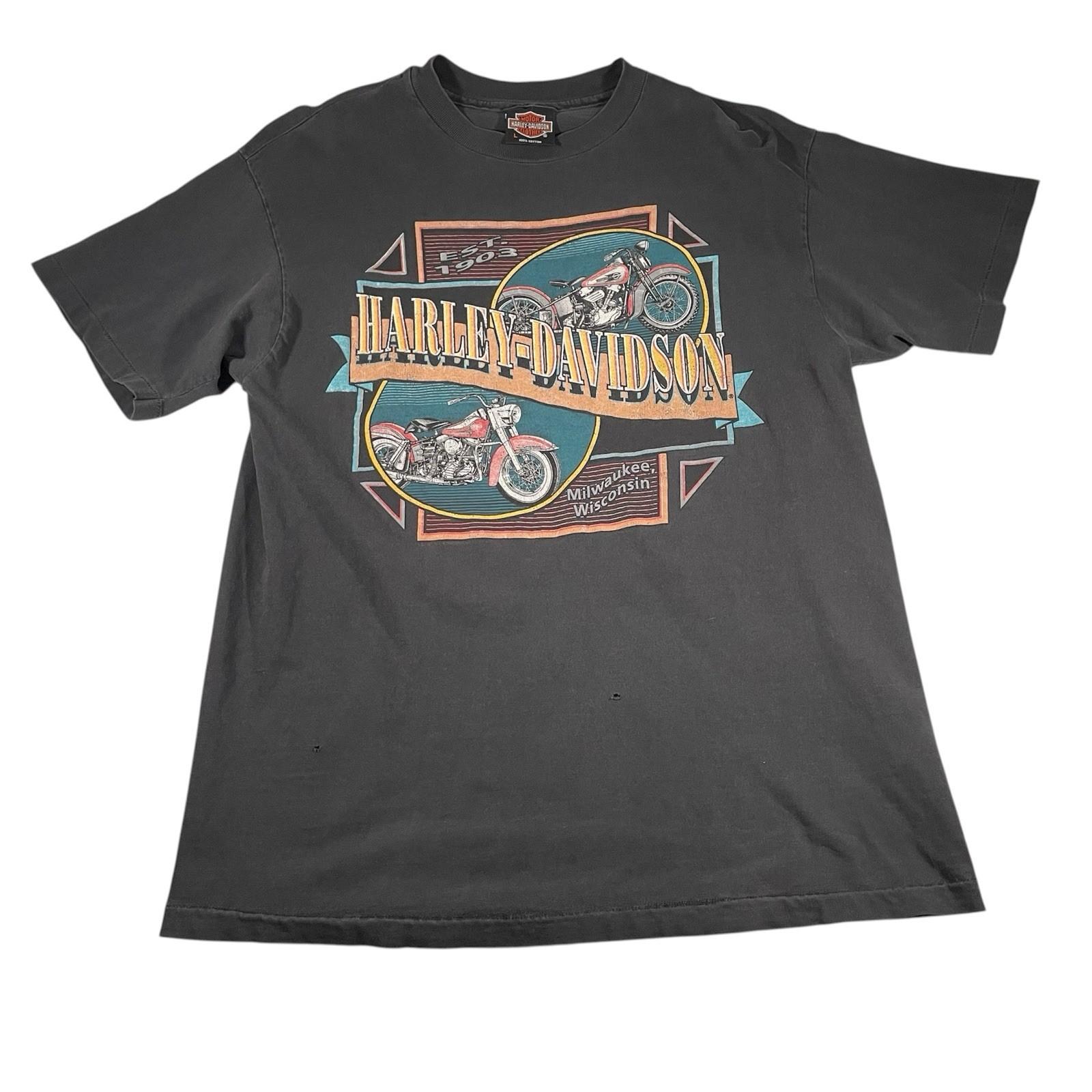 Vtg 90s Harley Davidson T L Milwaukee Graphic 1991 USA San Mateo Biker Unisex T-Shirt XXXXL